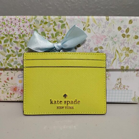 kate spade Accessories - Kate Spade Madison Saffiano Small Slim Card Holder Lime Slush NWT